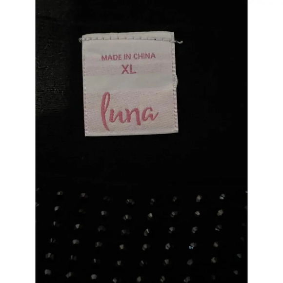 Luna, ribbed short sleeve silver black rhinestone embedded vent stretchy top XL - Picture 6 of 8